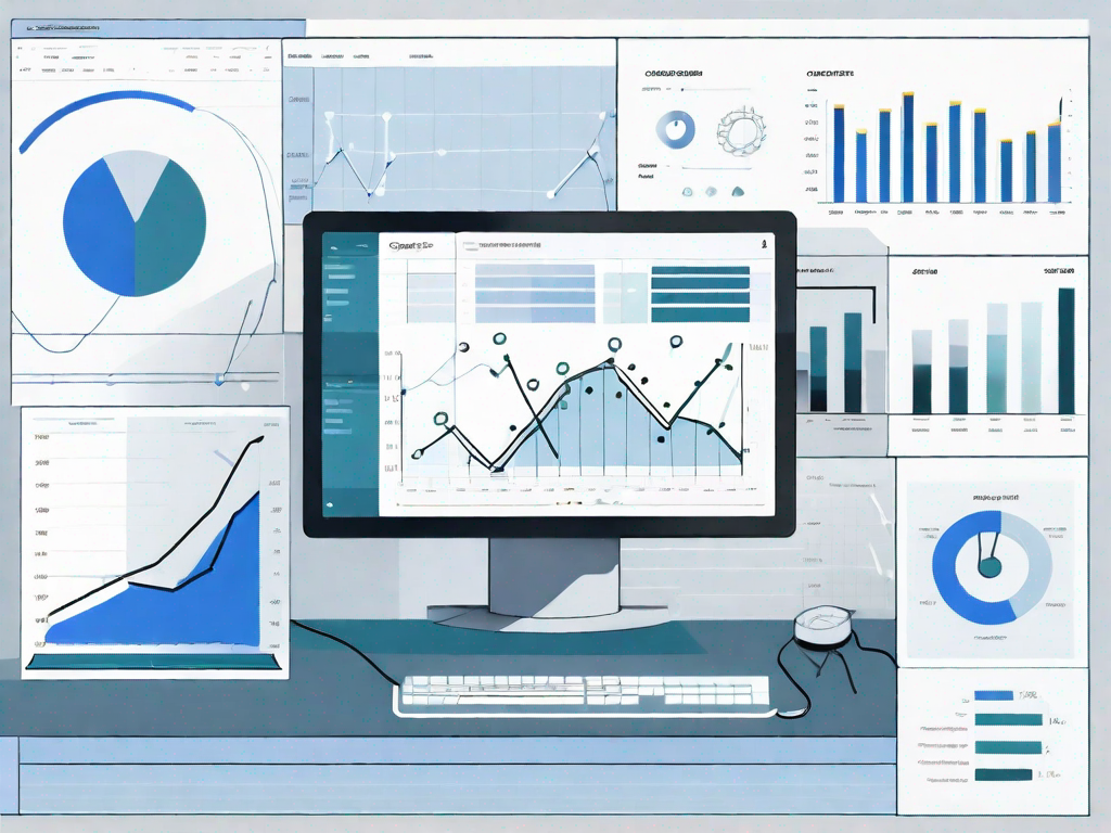 A computer monitor displaying a google sheets document with various charts and graphs