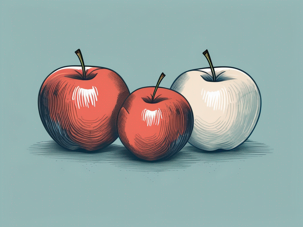 Two apples being divided into four equal parts