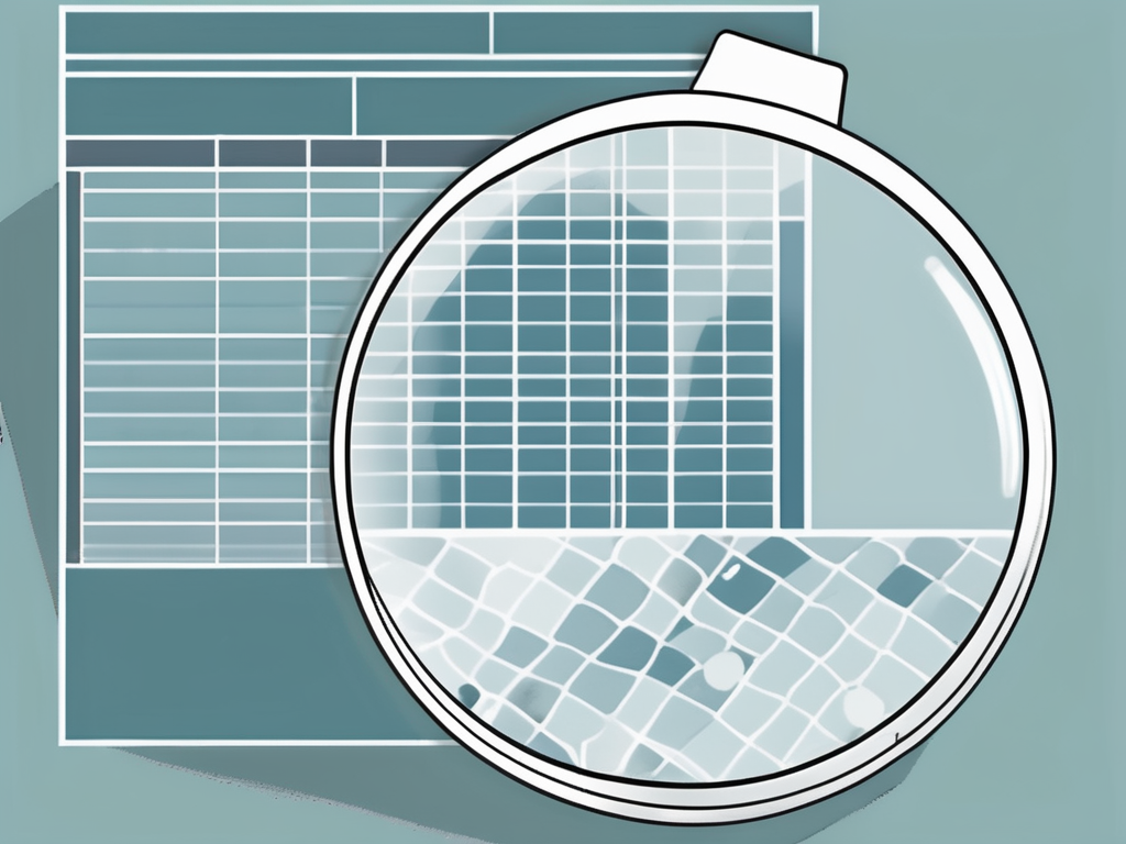 A magnifying glass hovering over a google sheets document