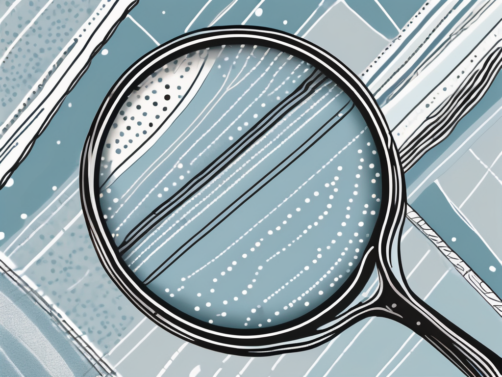 A magnifying glass examining a complex pattern of lines and dots