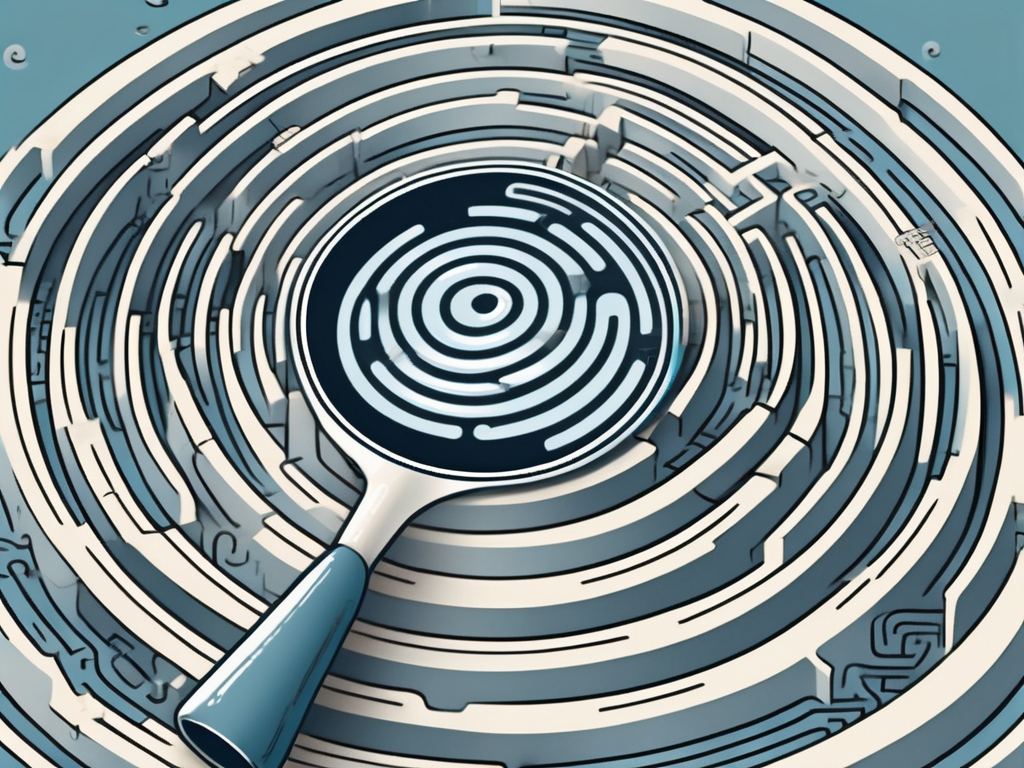 A magnifying glass hovering over a complex maze-like pattern