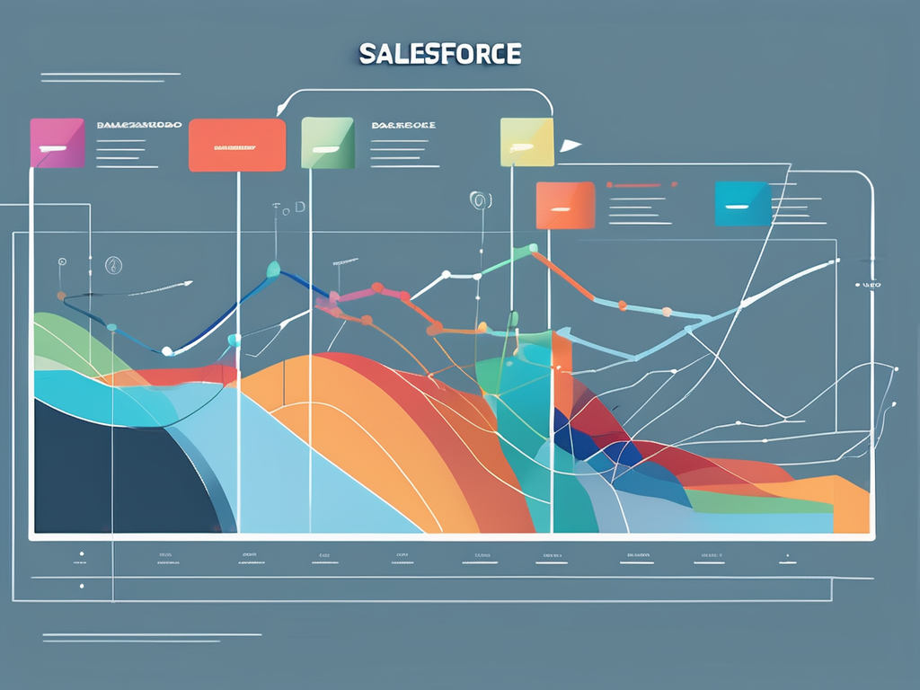 An abstract representation of a salesforce dashboard with colorful formula blocks interconnected by arrows