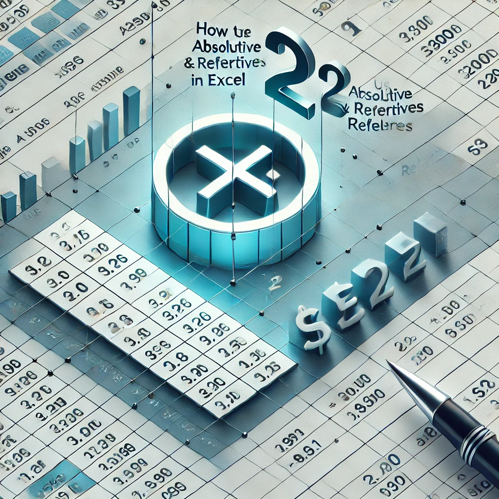Excel spreadsheet showing $E$2 absolute reference and relative references with formulas, highlighting the difference between absolute and relative references in Excel.