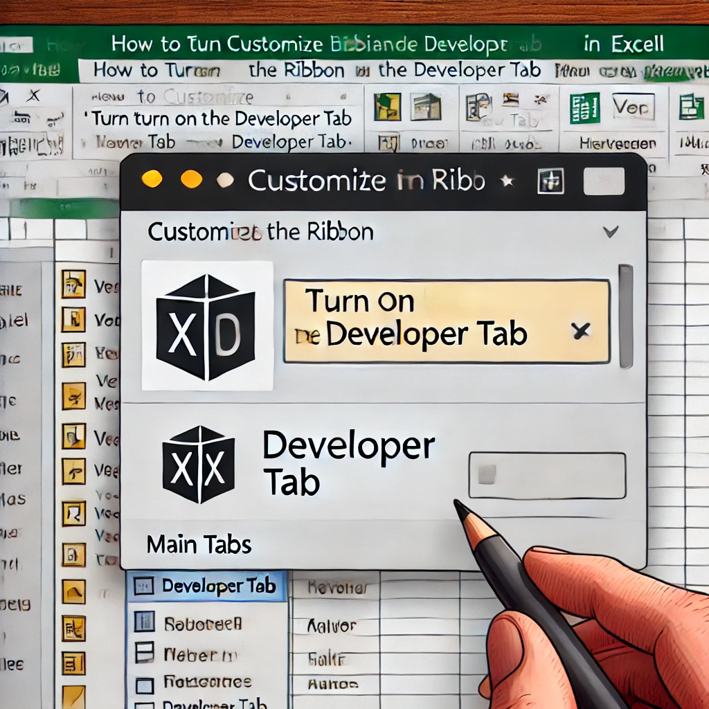 How to customize the ribbon and turn on the Developer tab in Excel.