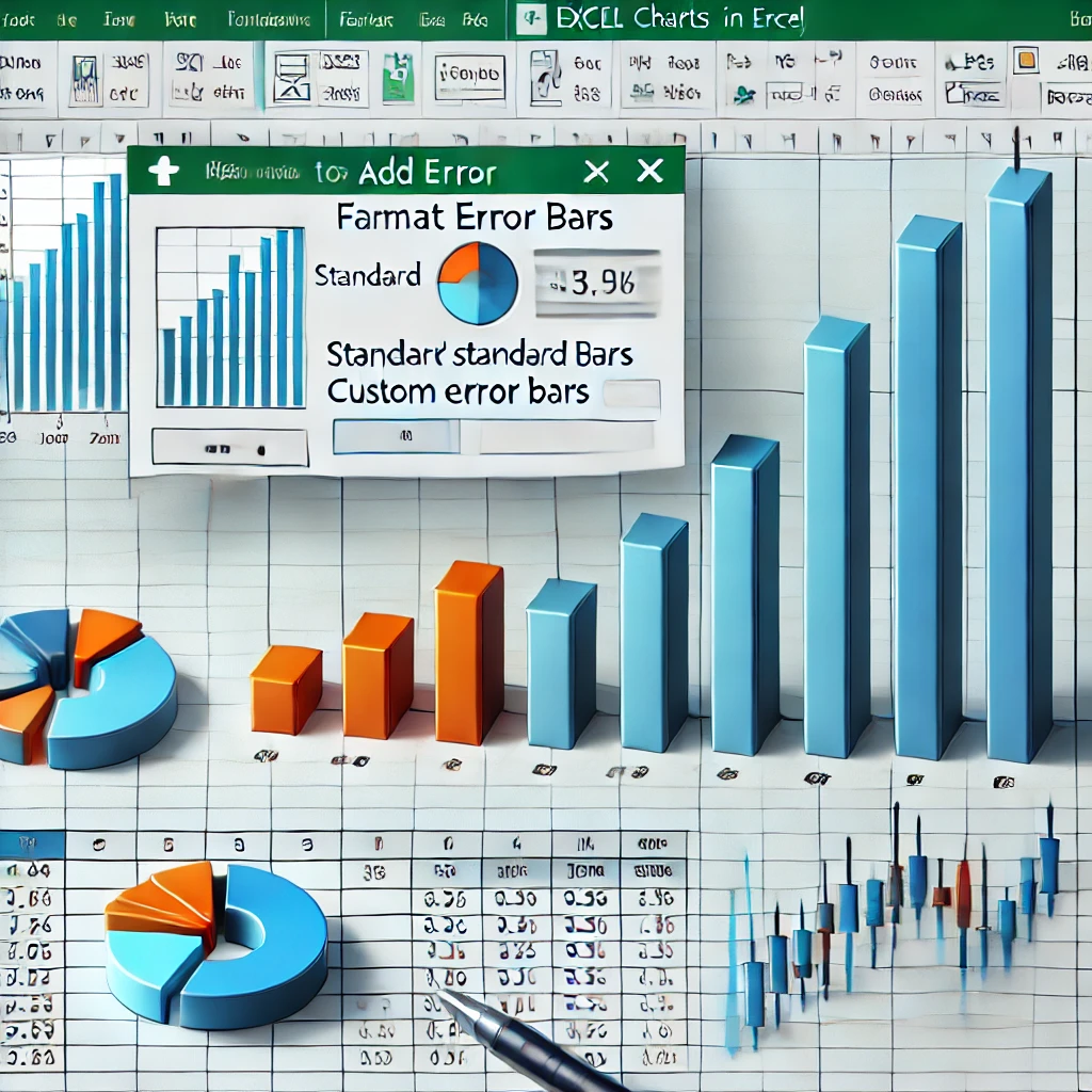 Adding and customizing error bars in Excel charts.