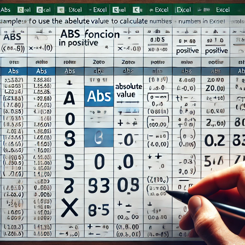 Examples of using the ABS function in Excel to calculate absolute values.