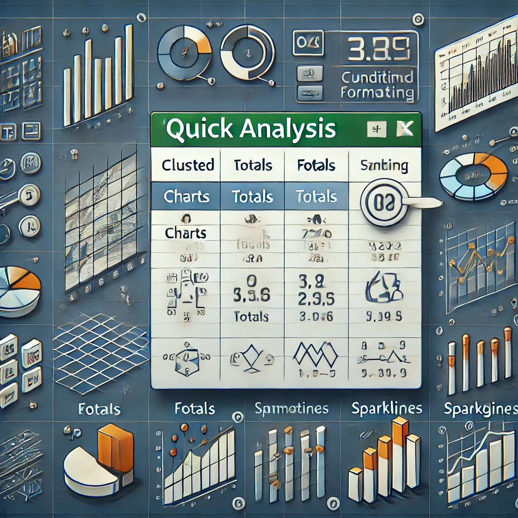 Excel Quick Analysis tool highlighting totals, charts, and formatting options