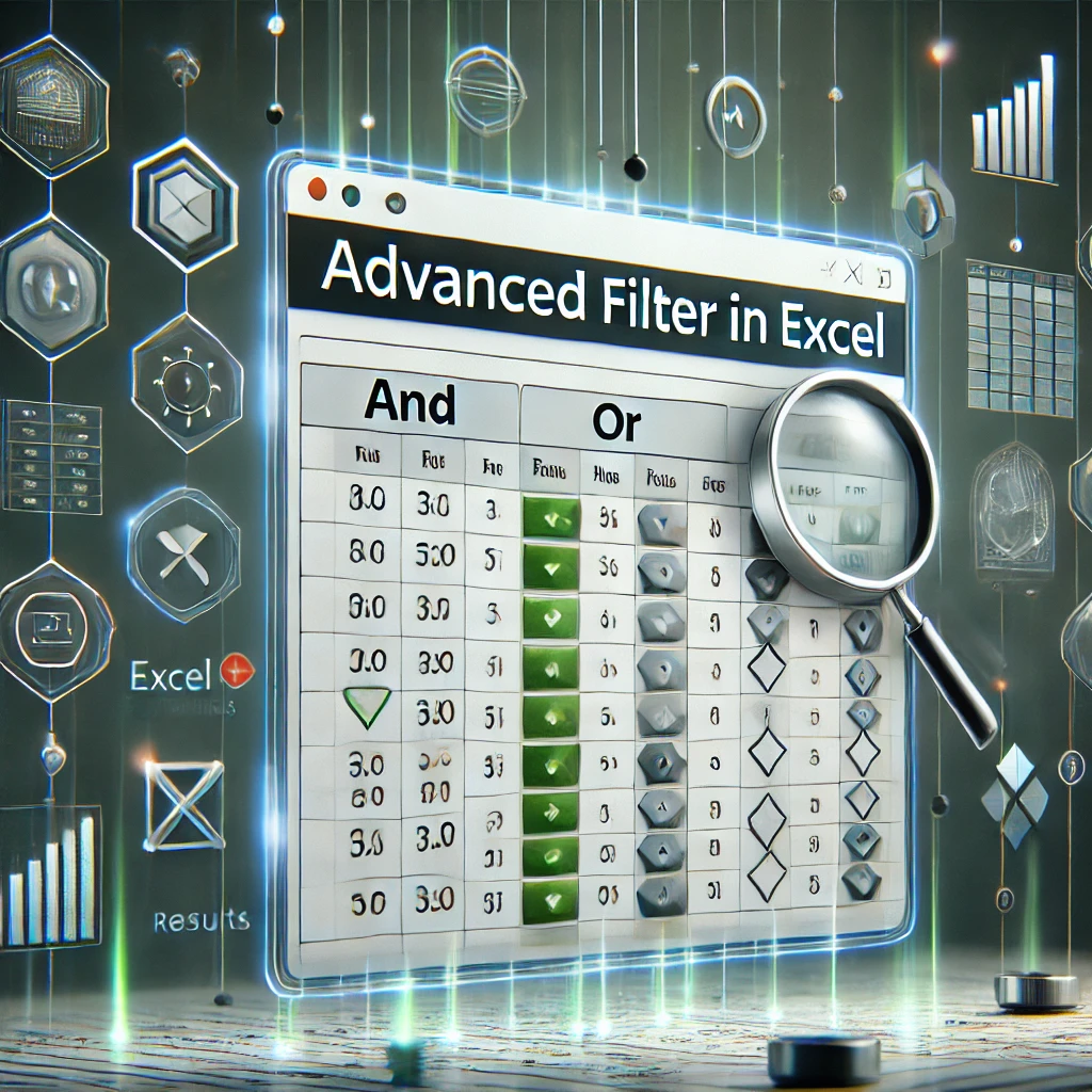 Excel spreadsheet showing advanced filter application with 'And' and 'Or' criteria highlighted in a professional tutorial interface.