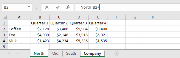 Alternative Step 2 Excel formula being typed in cell B2 on the North sheet