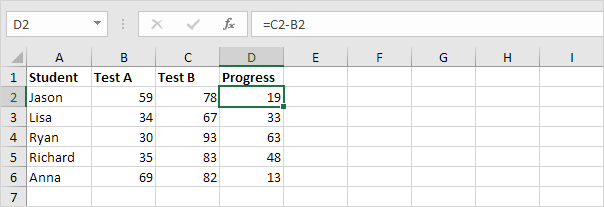 Without Excel Array Formula Step 1 Step 1 showing progress calculations without Excel Array Formula
