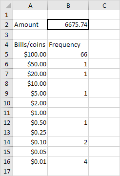 Bills and Coins Result Bills and Coins Result