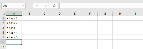 Bulleted List in Excel Bulleted List in Excel