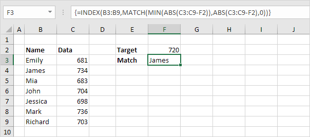 Closest Match in Excel Closest Match in Excel