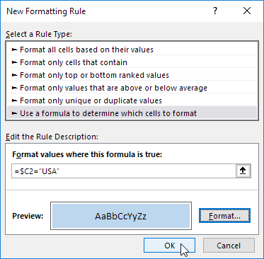 Format values where this formula is true Format values where this formula is true