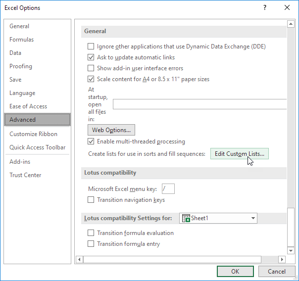 Click Edit Custom Lists Click Edit Custom Lists