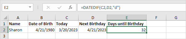 Days until Birthday in Excel Days until Birthday in Excel