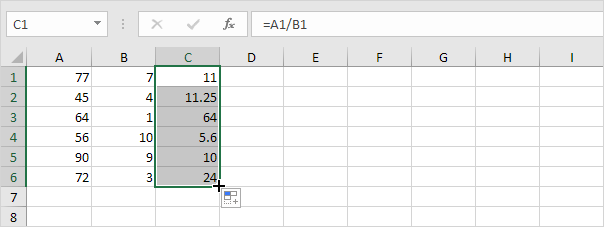 Divide Numbers in One Column by Numbers in Another Column Divide Numbers in One Column by Numbers in Another Column