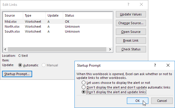 Don't Display Alert and Update Links Don't Display Alert and Update Links