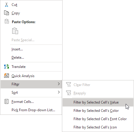 Filter by Selected Cell's Value Filter by Selected Cell's Value