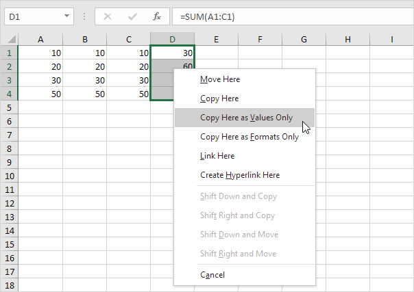 Copy Here as Values Only Copy Here as Values Only