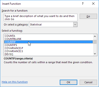 Insert Function Dialog Box Insert Function Dialog Box