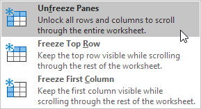 Unfreeze Panes Unfreeze Panes