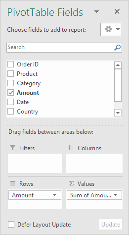 PivotTable Fields Pane PivotTable Fields Pane