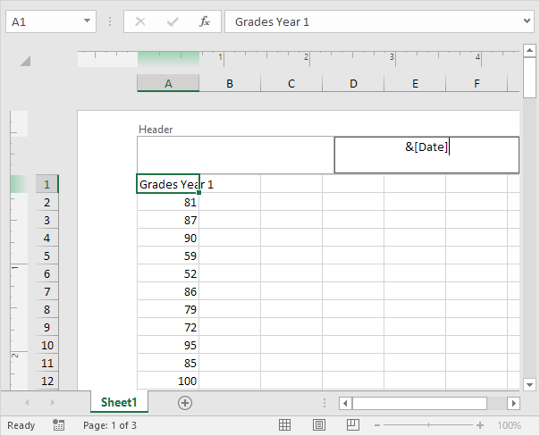 Code in Header Excel code in header