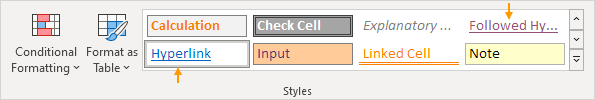 Hyperlink Styles in Excel Hyperlink Styles in Excel