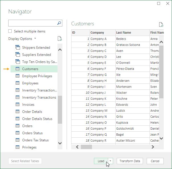 Select Table Select Table