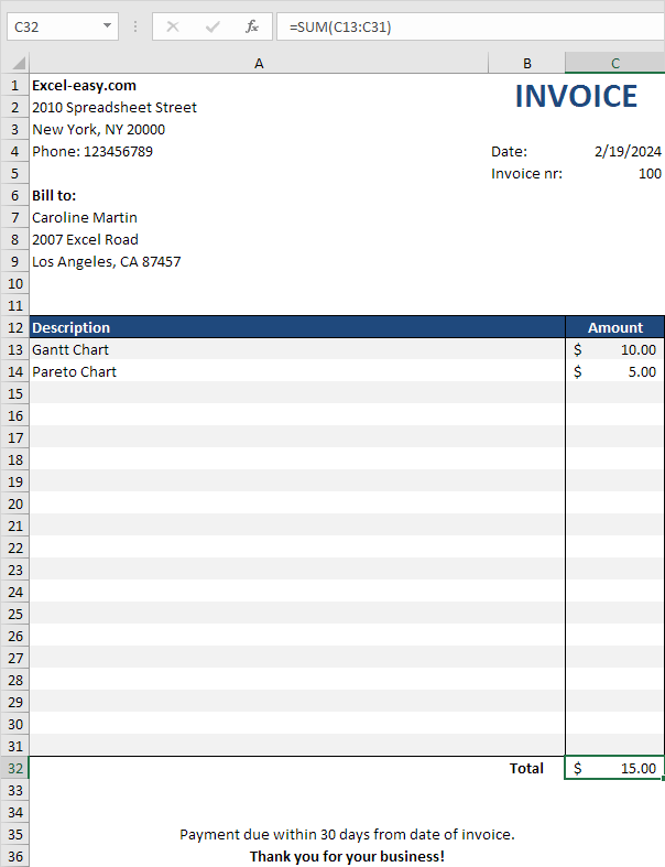 Invoice in Excel Invoice in Excel