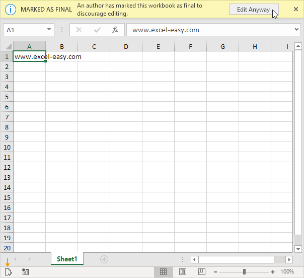 Mark a Workbook as Final in Excel