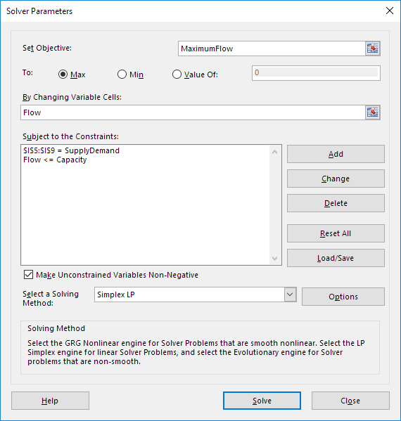 Solver Parameters Solver Parameters