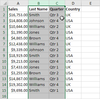Moved Columns in Excel Moved Columns in Excel