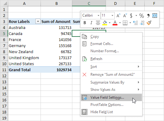 Value Field Settings Value Field Settings