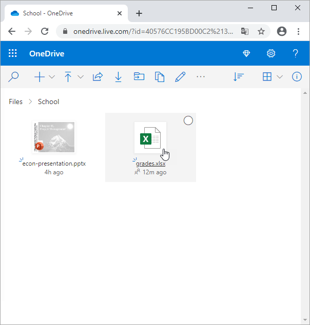 Click an Excel File in OneDrive Click an Excel File in OneDrive