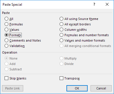 Paste Special Formats Shortcut Paste Special Formats Shortcut