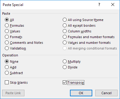 Paste Special Transpose Shortcut Paste Special Transpose Shortcut