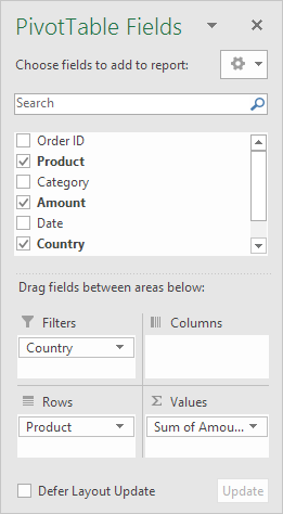 Drag Fields to Areas Drag Fields to Areas