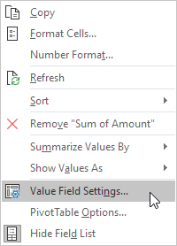 Value Field Settings Value Field Settings