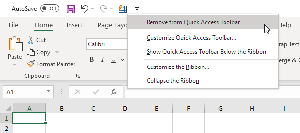 Remove From Quick Access Toolbar Remove From Quick Access Toolbar