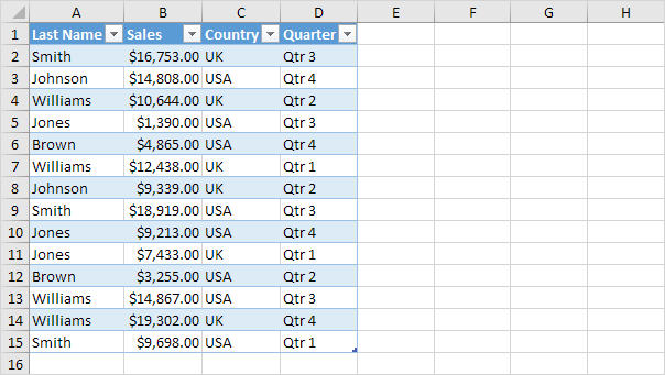 Excel Table Excel Table