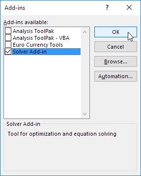 Check Solver Add-in Check Solver Add-in