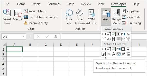 Create a spin button in Excel VBA Create a spin button in Excel VBA