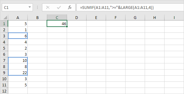 SUMIF LARGE formula SUMIF LARGE formula