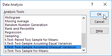 Select t-Test: Two-Sample Assuming Unequal Variances Select t-Test: Two-Sample Assuming Unequal Variances