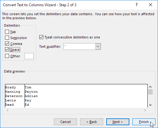 Convert Text to Columns Wizard - Step 2 Convert Text to Columns Wizard - Step 2
