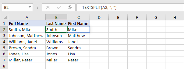 Basic TEXTSPLIT function in Excel Basic TEXTSPLIT function in Excel
