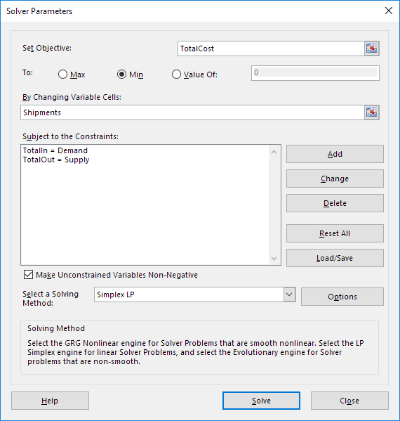 Solver Parameters Solver Parameters