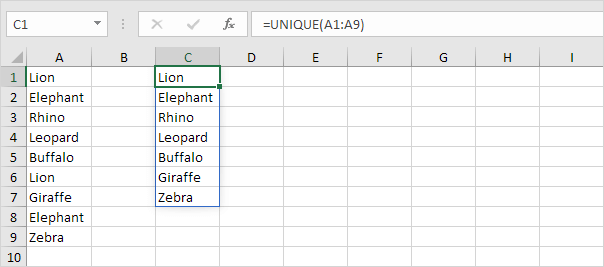 UNIQUE function in Excel UNIQUE function in Excel